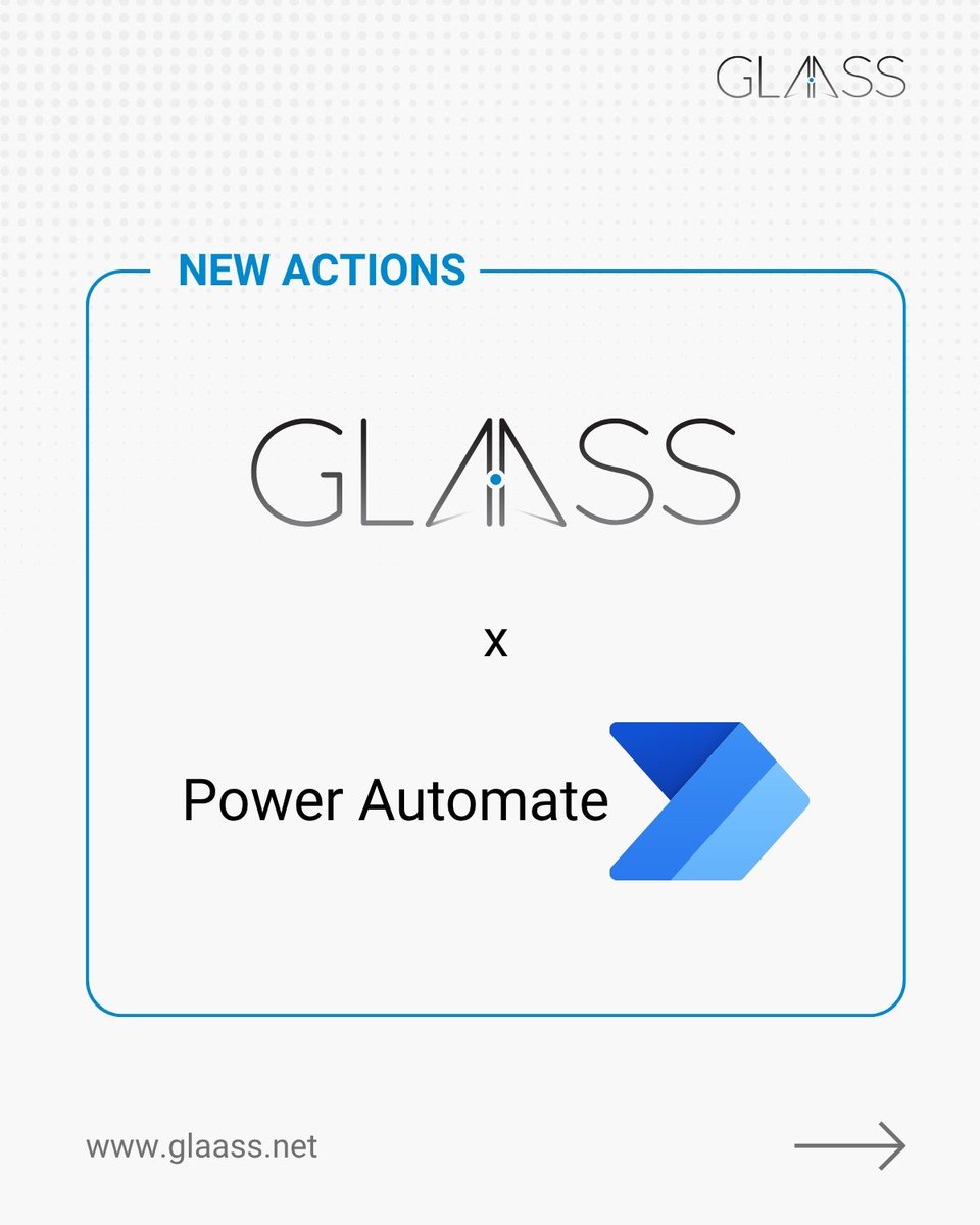 GlaassSoftware's tweet photo. NEW POWER AUTOMATE ACTIONS! ⚙️

Power Platform users would be pleased to know that we’ve added more triggers and actions to our Glaass Connector on Microsoft’s easy-to-implement automation solution, Power Automate. 🚀 https://t.co/67YOREn1Nk