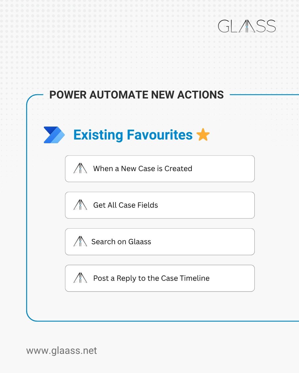 GlaassSoftware's tweet photo. NEW POWER AUTOMATE ACTIONS! ⚙️

Power Platform users would be pleased to know that we’ve added more triggers and actions to our Glaass Connector on Microsoft’s easy-to-implement automation solution, Power Automate. 🚀 https://t.co/67YOREn1Nk