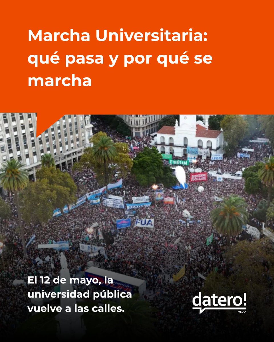 DateroMedia's tweet photo. 👉12 de mayo: nueva Marcha Universitaria

Salarios en caída, presupuesto ajustado y una ley que no se aplica.
La universidad pública vuelve a las calles.
No es solo salario: es el sistema en juego.

¿Vas a marchar?
Lee la nota completa: https://t.co/tDAVDv2omx https://t.co/4Xmre3WDNT