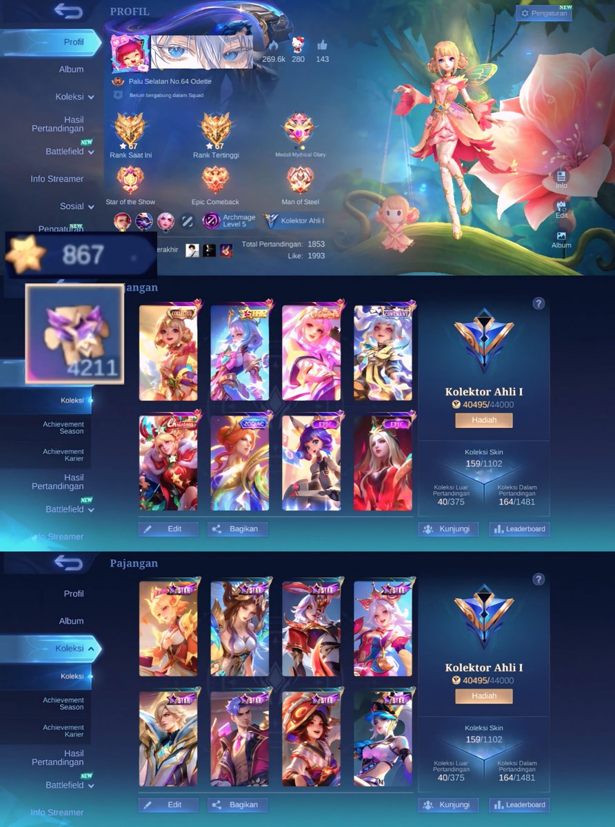 gyuvny's tweet photo. wts akun ml otw ternama angela collector asl, odette valentine, convenant lylia, zodiac aurora dll. allkos mail freshku, safe 250k #zonauang https://t.co/mLl65i0GRV