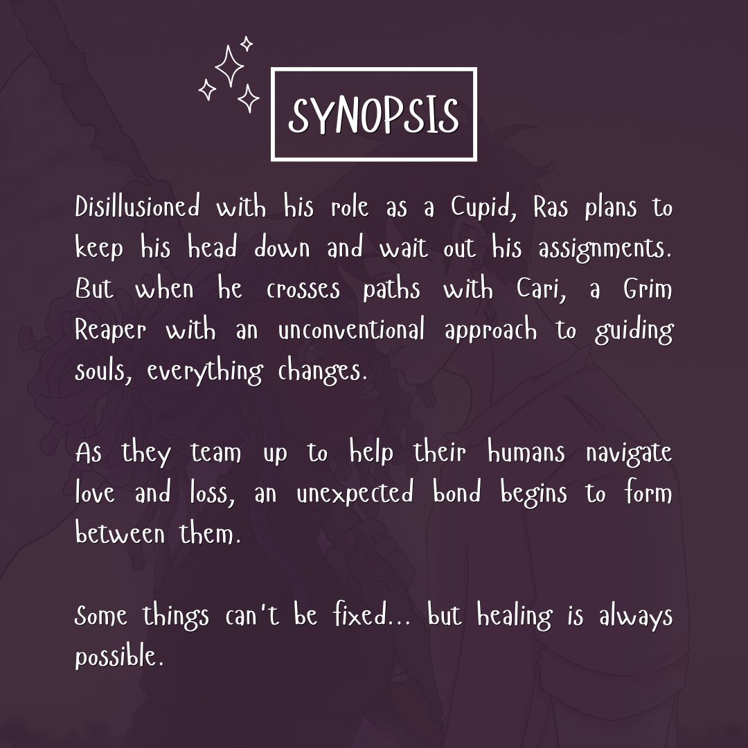 jayusdraws's tweet photo. Almost a year ago, I published my first-ever webtoon 🥹💖
 
For #webcomicday: Healing Hearts follows a disillusioned Cupid &amp; hopeful Grim Reaper helping humans through love, grief, and relationships.
 
3 chapters out now + Chapter 4 is getting close! 💌

https://t.co/QsmbQOzyr9 https://t.co/OsxHp8yOjm