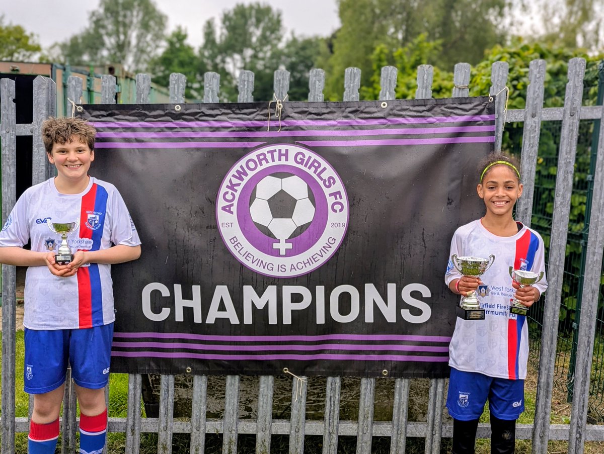Castle_Hall's tweet photo. Congratulations to Rosie and Grace, who were part of the Battyeford Belles Blues U12 side that won their cup final this weekend. A superb achievement! 
We’re incredibly proud of you both 👏💙
Well done to both players and their team! ⚽ https://t.co/CGnFsbkCpw