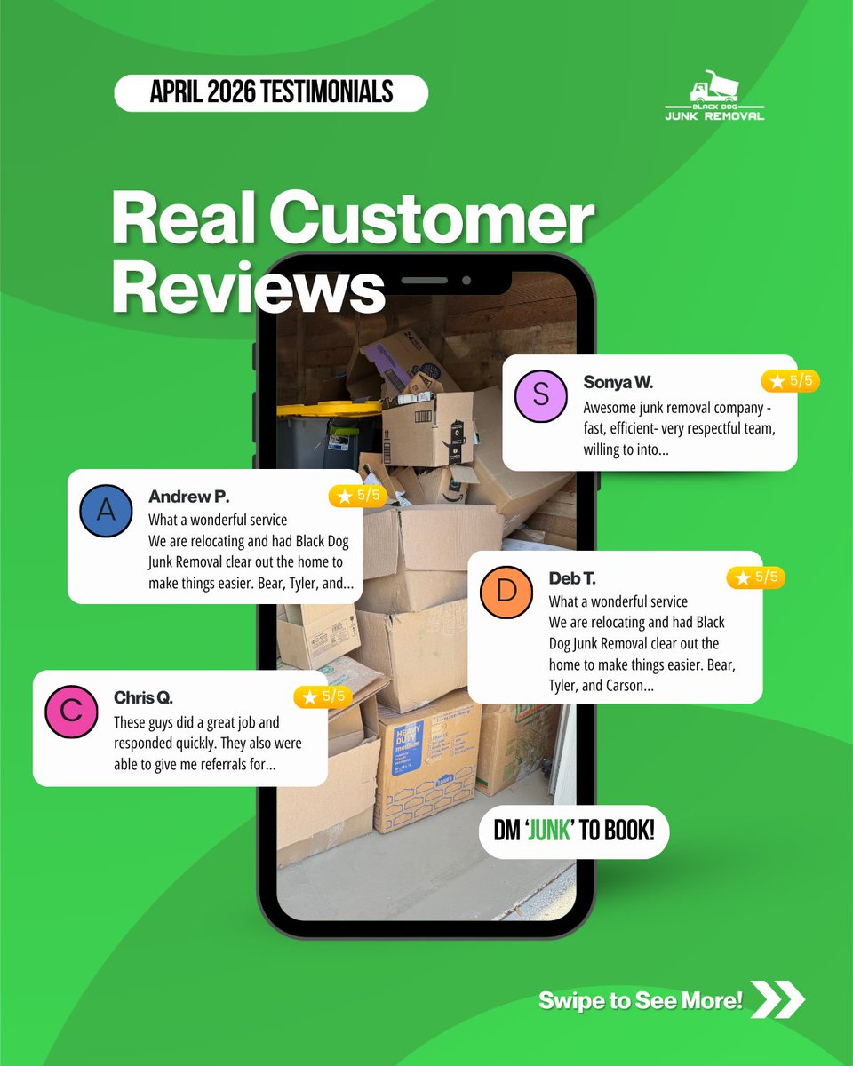 BDJunkremoval's tweet photo. ⭐ Thank you to all of our April customers!

Every month we appreciate all of our customers’ support and business.🐾

Need anything Removed in May?
☎️ (843) 920-5865
#BlackDogJunkRemoval #CharlestonSC #CharlestonBusiness #JunkRemovalCharleston #CustomerReviews #5StarService https://t.co/p46sUyolOq