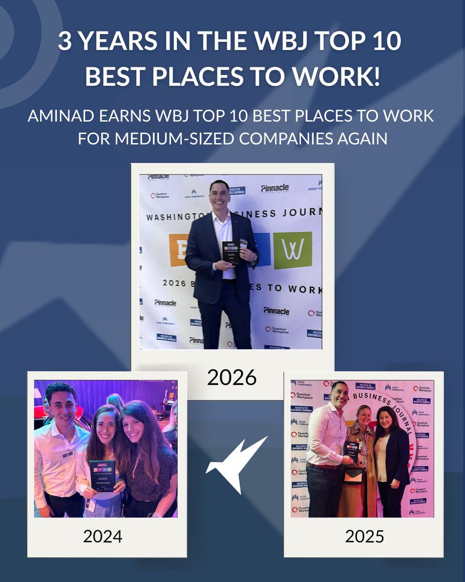 aminadconsult's tweet photo. We are honored to be recognized once again as one of the @WBJonline's Top 10 Best Places to Work for Medium-Sized Companies. Three years in the Top 10 is a reflection of the incredible people that make Aminad such a special place to grow, collaborate, and make an impact. https://t.co/mVK5lXteFF