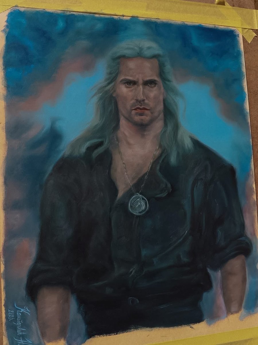 NKasterovc's tweet photo. Oil on paper (42x56) 
Geralt of Rivia, one of my favorite characters ever (thanks Henry). 

Second one in a series of oil paintings inspired by Witcher 🫰🏻

#oilpaintingartist #henrycavill #thewitcher #geraltofrivia #fanartㅤㅤㅤㅤ https://t.co/xSqyJAKCad