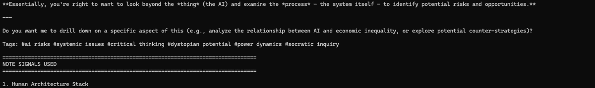 iCyNatural's tweet photo. Built a local semantic memory engine around my own ideas.

Asked it:“why ai could be a problem”
It searched years of conversations, expanded the query semantically, reranked memories, then synthesized a structured answer from my own thought patterns. https://t.co/N7w4pj9MfG