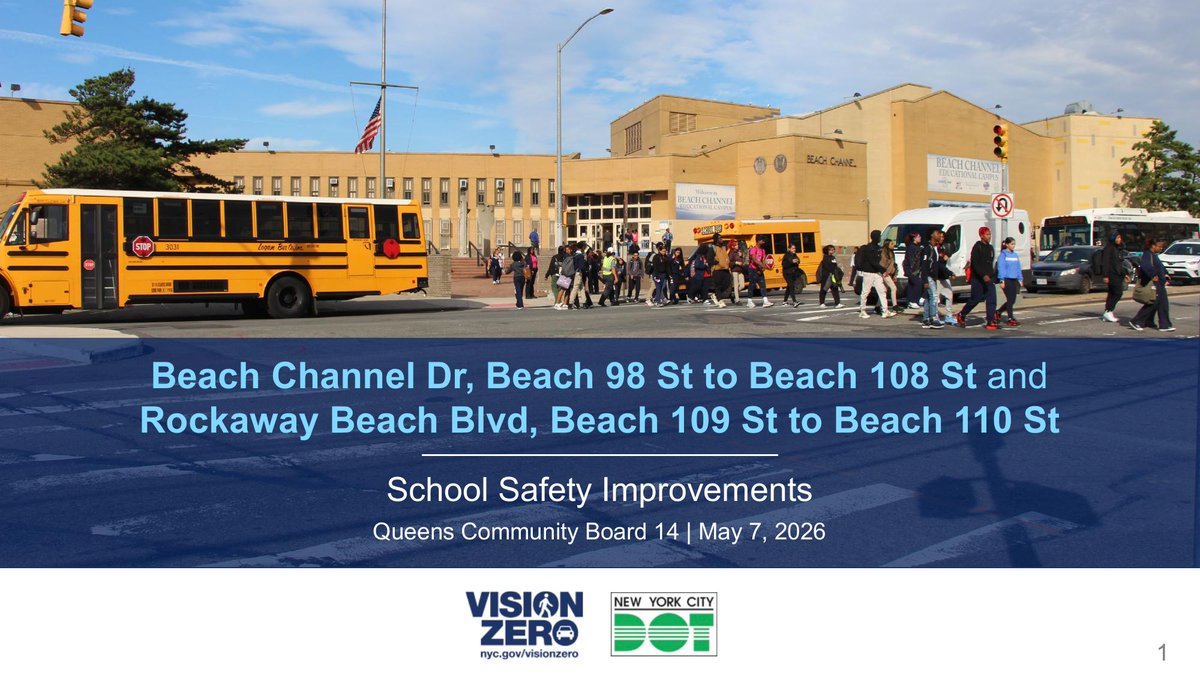 NYCDOTProjects's tweet photo. Beach Channel Drive, Beach 98th Street to Beach 108th Street and Rockaway Beach Boulevard, Beach 109th Street to Beach 110th Street - presented to Queens Community Board 14 in May 2026 https://t.co/WbFQfKOYA9 https://t.co/uW92fvVbdE