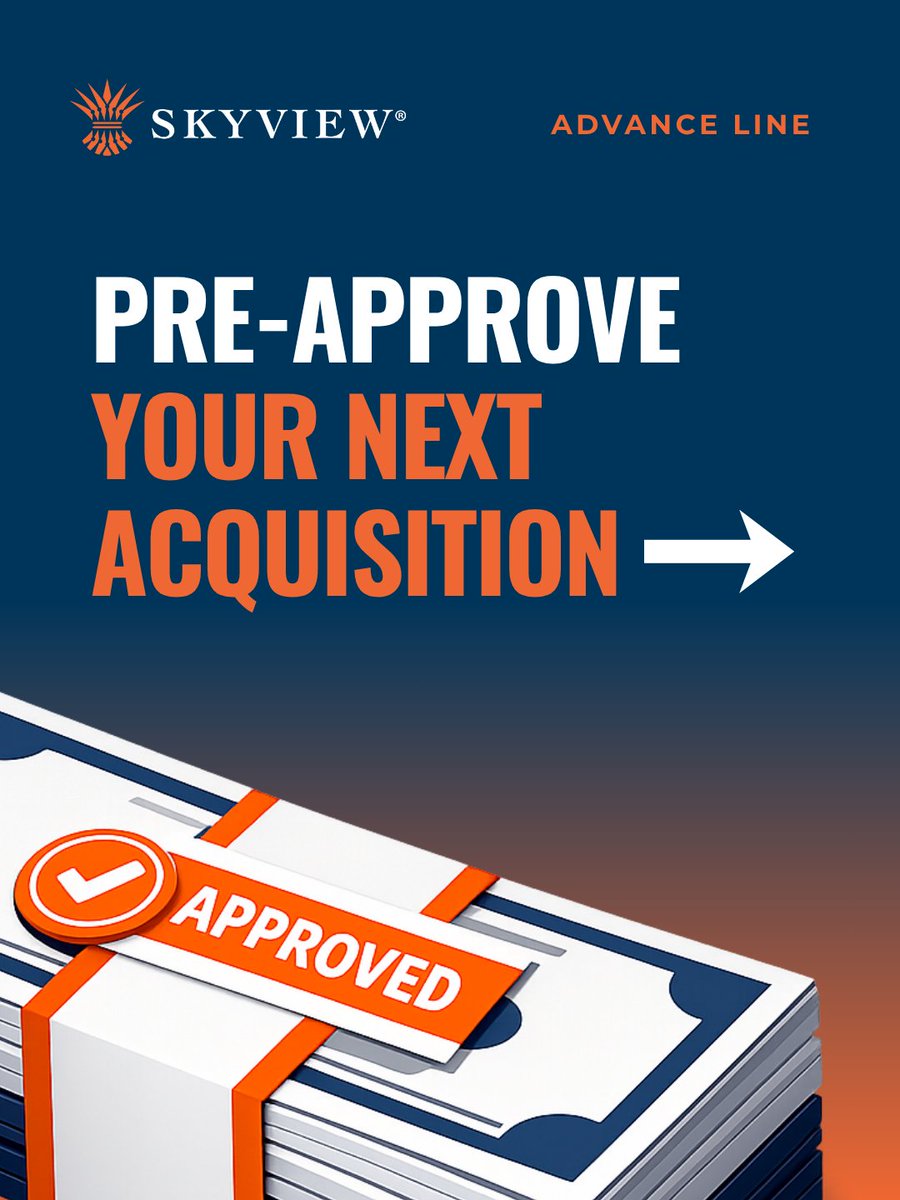 SkyViewPartners's tweet photo. In RIA M&amp;A, capital ready = deals won.

Move with speed and certainty when the right opportunity appears.

➡️ Pre-approve your next acquisition with an advance line today: https://t.co/n3C9YOJ6x7 https://t.co/iAf3TB7y2d