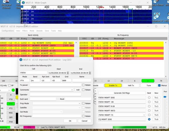 M0NPT's tweet photo. blimey! was hard to qso via #RS44 and do the doppler #hamr #Amsat 😍😍 1st time #FT4 on an LEO Sat @ES4RM #f5fdv thanks @flo_0_ for the guidance ☺️☺️ https://t.co/yeoF60GsfF