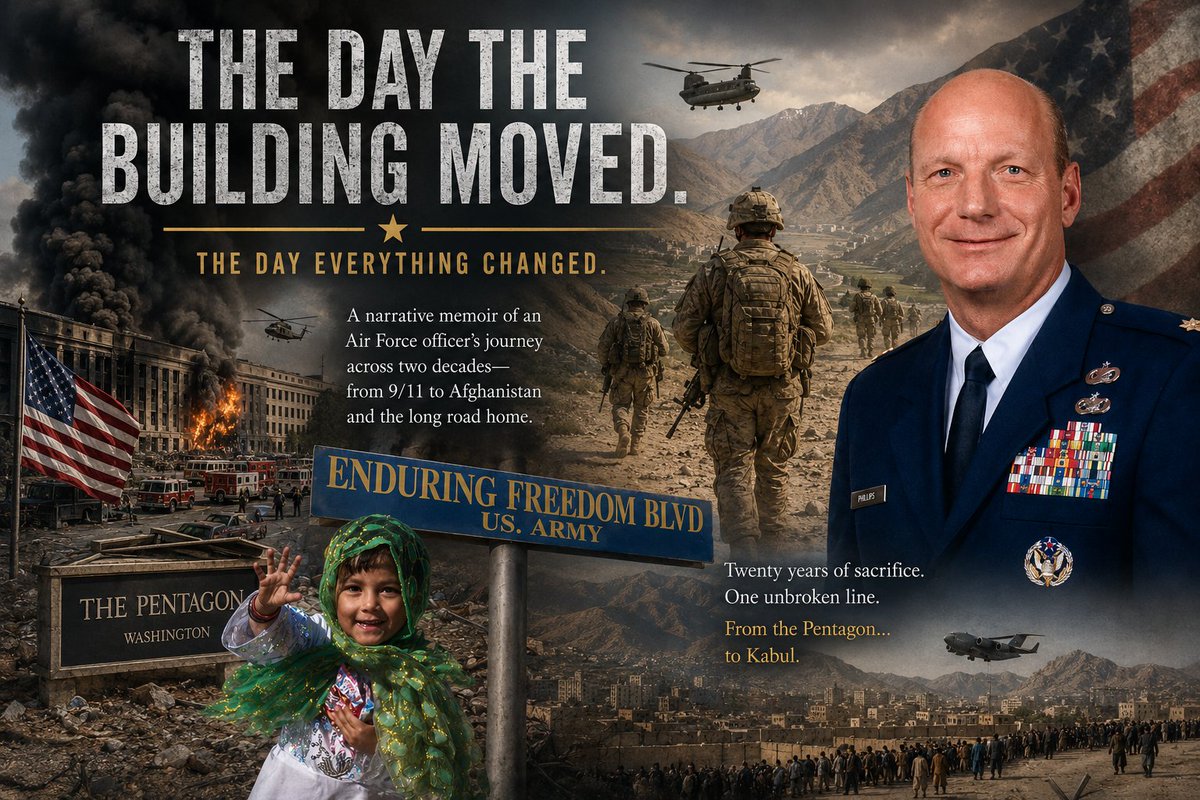 myBDaaS's tweet photo. Leading up to May 25th, Memorial Day...

Few first-person accounts trace an unbroken line from the day the Pentagon burned to the day the Afghan government fled.

Some stories begin with history.

This one begins inside it.

The final chapter confronts the fall of Kabul with sober clarity; not outrage, not politics, but the perspective of someone who was there from the beginning and watched twenty years of sacrifice dissolve into a breaking news crawl.
#TheDayTheBuildingMoved #911 #Pentagon #Afghanistan #MilitaryMemoir #VeteranVoices #AirForce #WarMemoir #NeverForget #MilitaryHistory #captainkirkphillips #kirkphillips