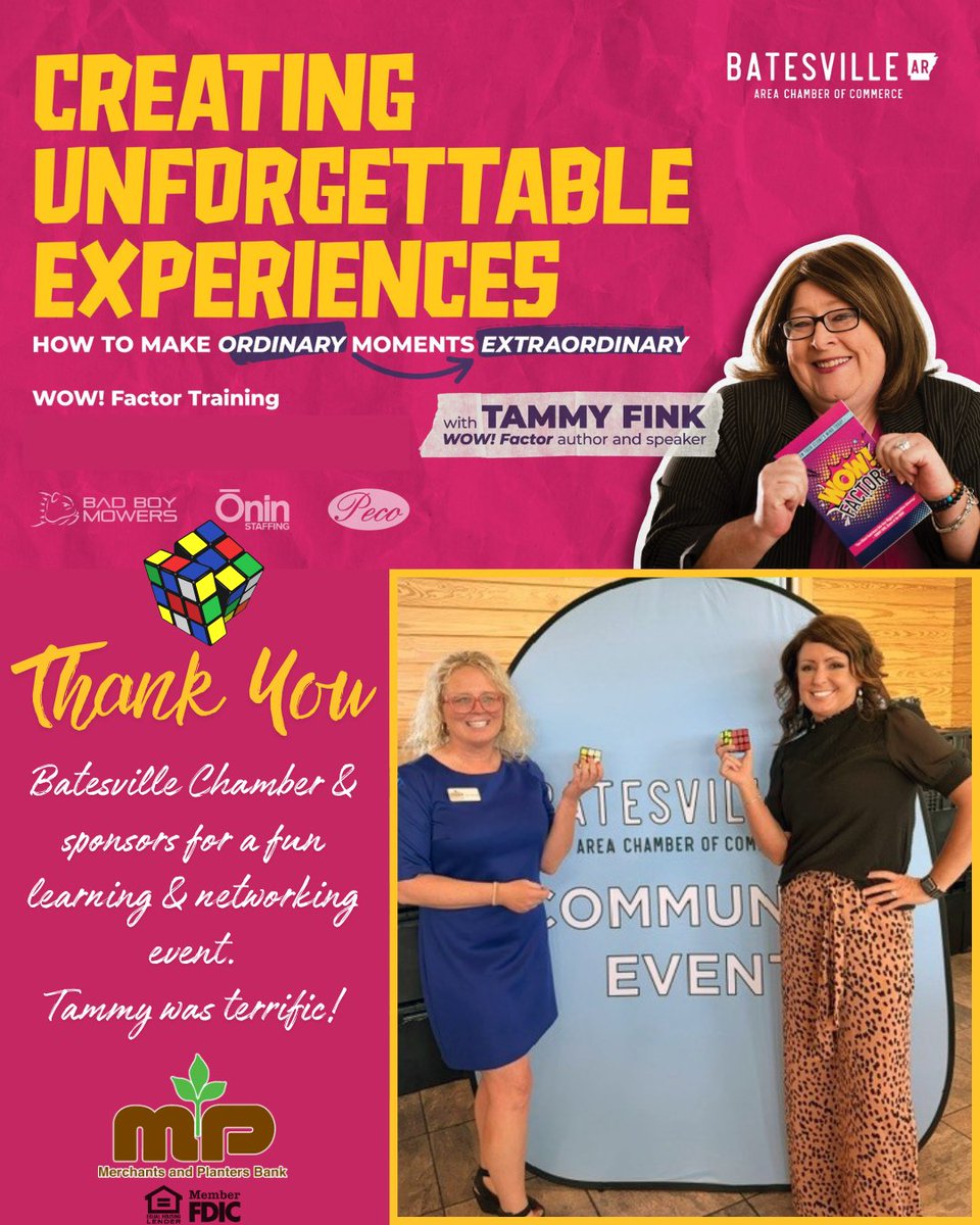 mpbank's tweet photo. Thank you to the Batesville Area Chamber of Commerce for hosting the WOW! Factor Training with Tammy Fink. Our team members enjoyed the opportunity to connect with other local professionals and learn more about creating memorable experiences through exceptional service. #mpbank https://t.co/nYmRgWsBTV