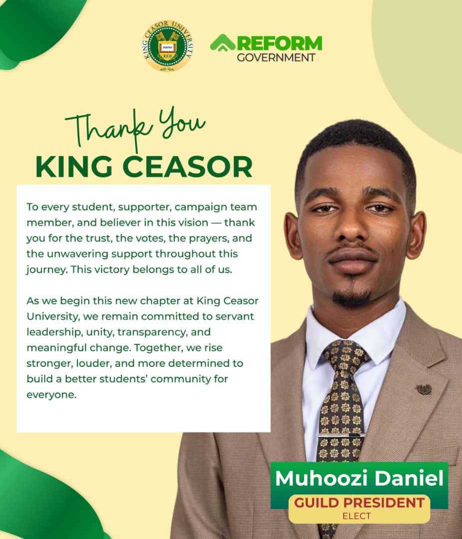 KCU_guild's tweet photo. Heartfelt congratulatory message from the 8th guild president elect Muhoozi Daniel 
#ReformGovernment
#KingCeasorUniversityGuild https://t.co/mCvgAIzmAH