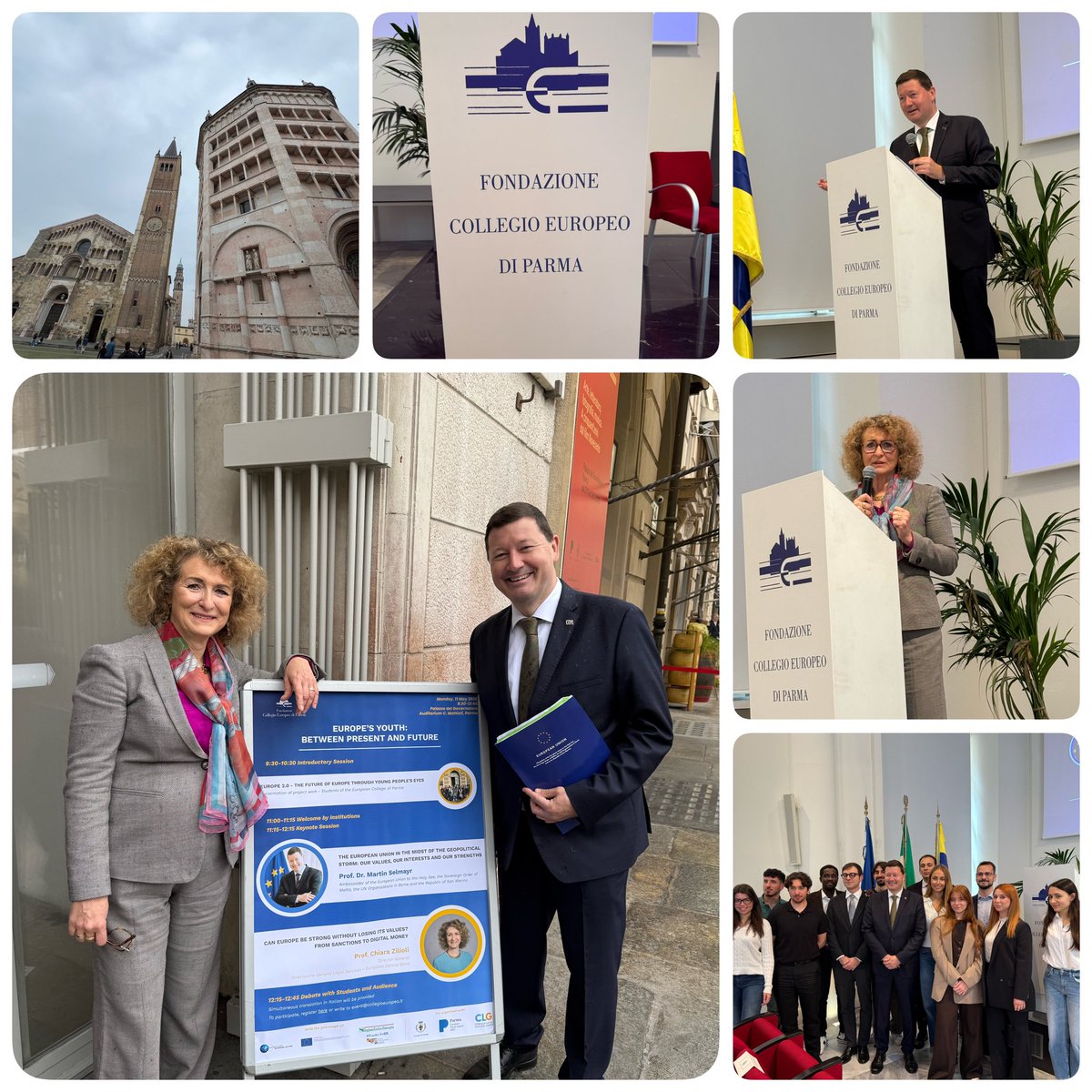 #EuropeDay #GiornatadellEuropa🇪🇺 in Parma: At the <a href="/CollegioEuropeo/">EuropeanCollegeParma</a>, the General Counsel of the <a href="/ecb/">European Central Bank</a> Dr Chiara Zilioli and I discussed today with students from all over the world about Europe’s values, interests and strengths in times of the current geopolitical storm. If we stand
