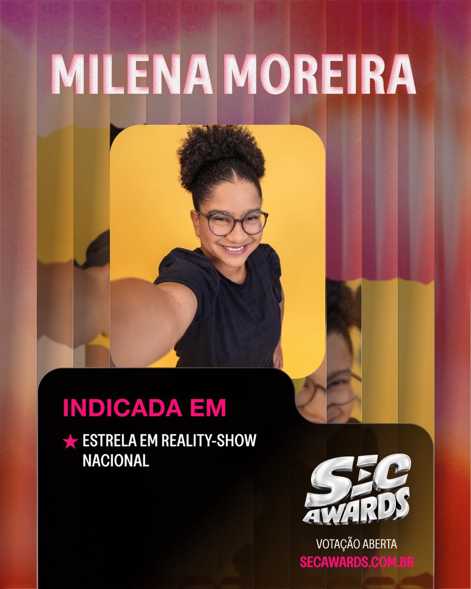 secawards's tweet photo. Milena Moreira está indicada em “Estrela em Reality-Show” no #SECAwards 2026.

Vote pelo site: https://t.co/PFWLOFNpya https://t.co/gFk6UPoeZW