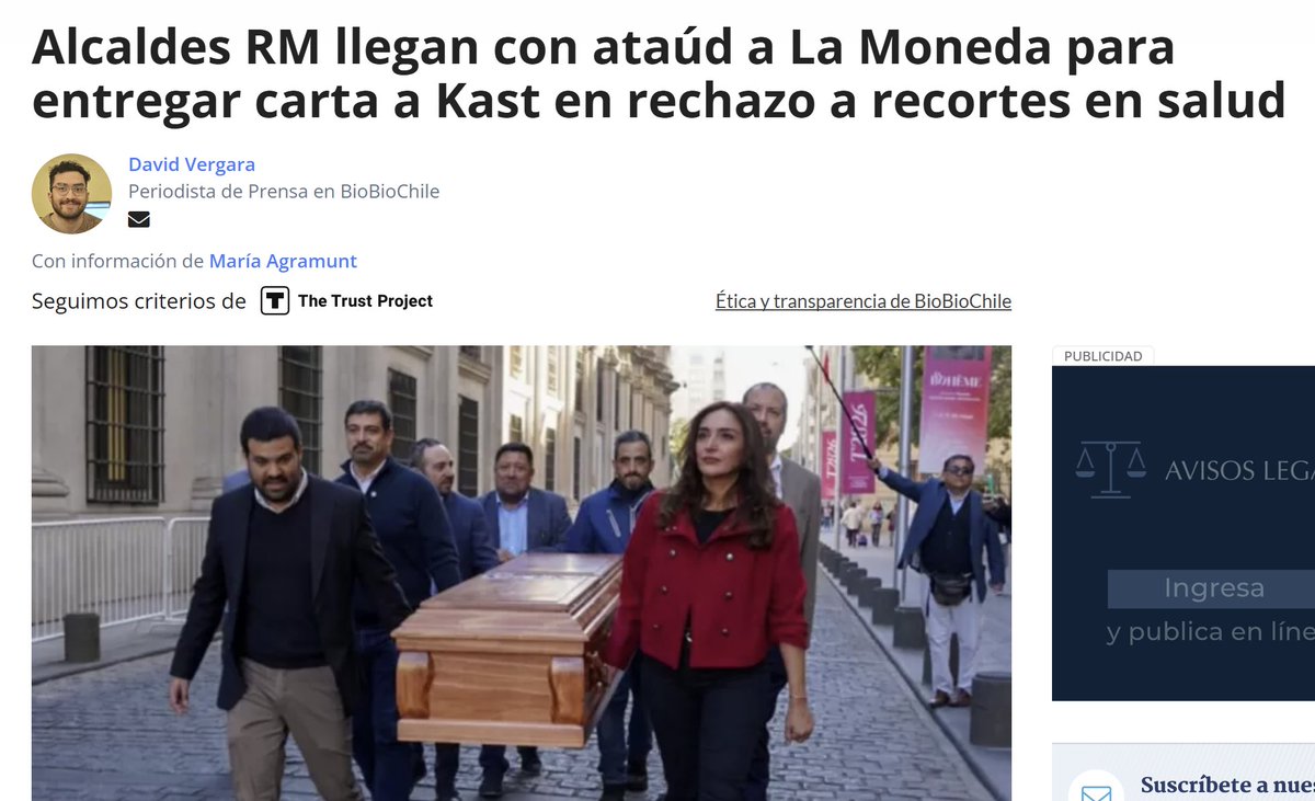 La perfomance de un grupo de alcaldes de la oposición llevando un ataúd a La Moneda fue patética. En 2025 hubo un recorte de $15.968 millones en Salud. No vi a los alcaldes del entonces oficialismo llevándole ataúdes al expresidente Boric o a la exministra Aguilera.