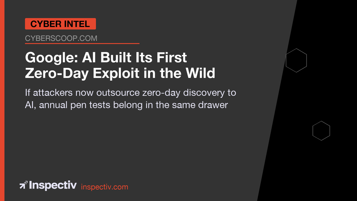 inspectiv's tweet photo. Google: AI Built Its First Zero-Day Exploit in the Wild

Google's Threat Intelligence Group confirmed the first AI-crafted zero-day exploit in the wild—a Python script bypassing 2FA on a popular web admin tool, developed by cybercriminals for a planned mass...

Via https://t.co/b0a4oKnr4e: https://t.co/CUsL4E9eda

#CyberSecurity #AppSec