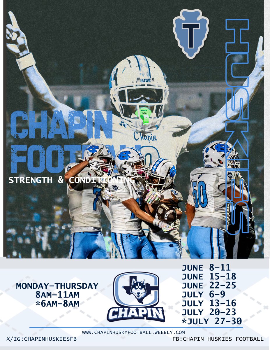 ChapinHuskiesFB's tweet photo. Summer Strength &amp; Conditioning!!! 😤🐺🏈

#HuskyFamily #WRTN #BxB #ENG https://t.co/t5Ka9F3w59