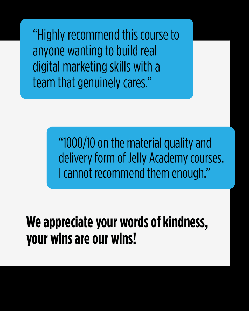 jellyacademy's tweet photo. We’re sharing a few “Love Letters” from students who are out there changing the digital game. 

Their wins are our wins, and their feedback is what keeps us building, updating and teaching. 💙

#JellyAcademy #StudentTestimonials #DigitalMarketing #StudentSuccess https://t.co/Hkq0CFphfU