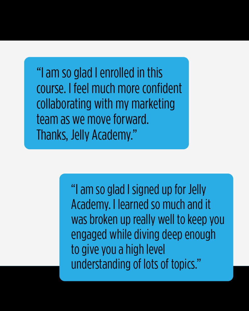 jellyacademy's tweet photo. We’re sharing a few “Love Letters” from students who are out there changing the digital game. 

Their wins are our wins, and their feedback is what keeps us building, updating and teaching. 💙

#JellyAcademy #StudentTestimonials #DigitalMarketing #StudentSuccess https://t.co/Hkq0CFphfU