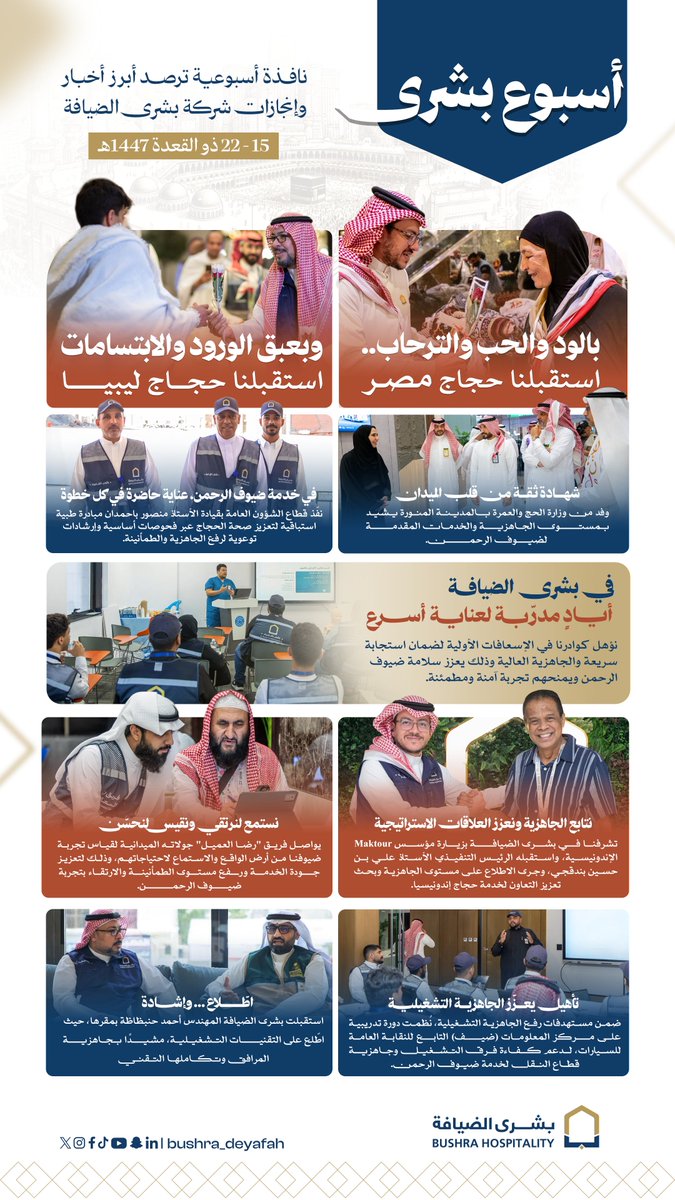bushra_deyafah's tweet photo. أسبوع بُشرى | العدد الثالث
جهود وإنجازات ومراحل التقدم في خدمة ضيوف الرحمن. https://t.co/PYBFwg0N9s