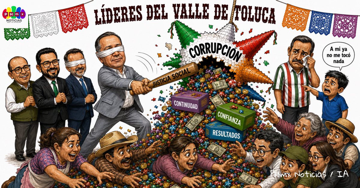 PHmxNoticias's tweet photo. En el #CartónDeLaSemana ~ “Líderes del Valle de Toluca” ✍️ 

• Toluca, Metepec, Zinacantepec y Almoloya destacan por obras, seguridad y servicios bajo fuertes liderazgos.

El Valle de Toluca atraviesa una etapa distinta en materia de gobierno municipal. Después de varios periodos marcados por cuestionamientos, rezagos en infraestructura y problemas en servicios públicos, municipios como #Toluca, #Metepec, #Zinacantepec y #AlmoloyaDeJuárez muestran señales de transformación bajo administraciones que han logrado mantener altos niveles de aprobación ciudadana (…).

🚀 ¡Lee comentario completo de este cartón en los comentarios! 🔗 

Etiquetas: @rimoba @TolucaGob 🏷️