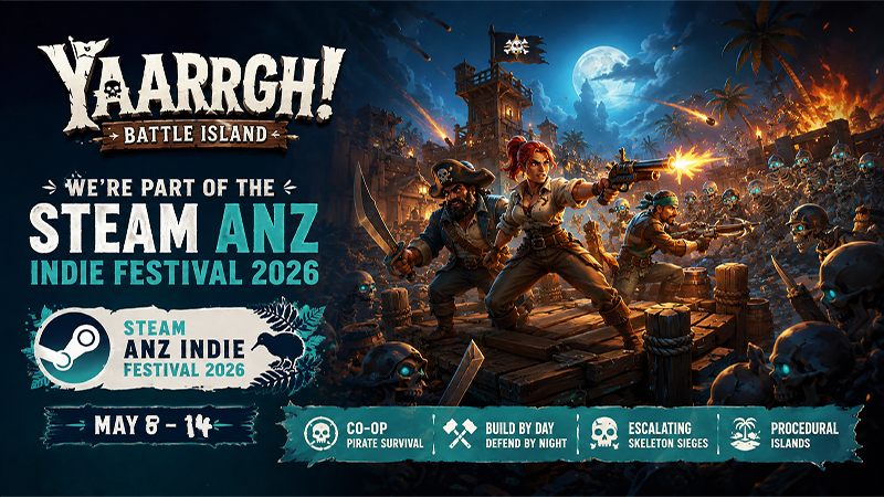 YAARRGH's tweet photo. We’re thrilled to announce that Battle Island is part of ANZ Indiefest 2026 on Steam.
May 8–15, you can find us in the festival alongside a huge lineup of indie games from ANZ.

Check out the festival on Steam here.
#indiegamedev #gamedev #pirategame #coopgames #roguelite #steam https://t.co/tgIaaSrnjb