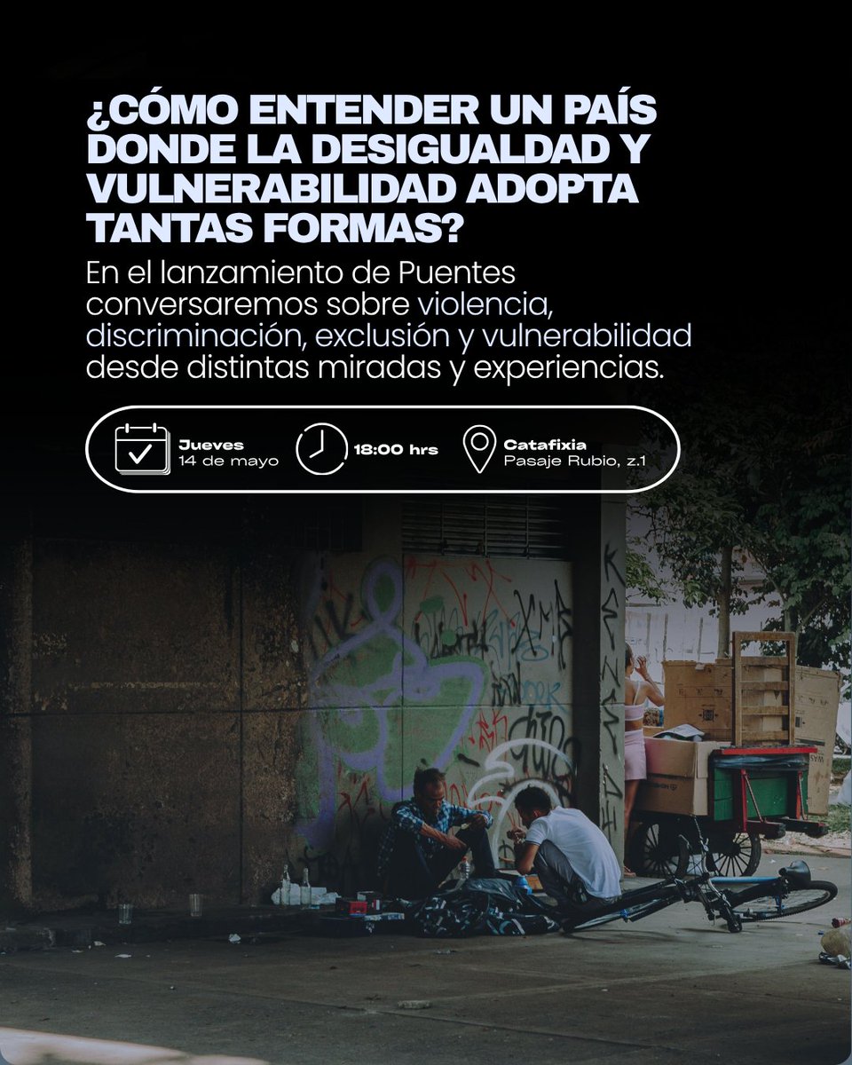 DialogosGuate's tweet photo. 📍 La violencia, el racismo, la exclusión territorial, las brechas económicas y las desigualdades de género muchas veces se cruzan y se acumulan, afectando de forma distinta la vida de las personas.

🧩 En el lanzamiento de #Puentes abriremos una conversación sobre estas persistencias, transformaciones y desafíos desde distintas miradas y experiencias junto a @quiquenaveda, @Qohelet_w de Diálogos, Ana Pérez de @CODISRA_GT y Ana Lucía Ramazzini, de @FlacsoGuatemala.

🗓 Jueves 14 de mayo
⏰ 18:00 hrs
📍 Catafixia, zona 1
🔗 Regístrate aquí 👇
https://t.co/0bos73WNTi