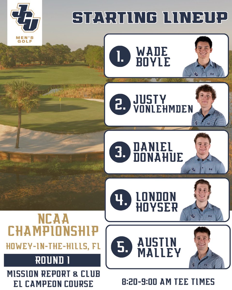 jcusports's tweet photo. MGOLF: Tomorrow is the start of the NCAA Championships for @JCUMGolf!

Here’s the lineup for the tournament and our preview:
📰 https://t.co/SCsYlTbHBd https://t.co/3JJ1z5hpgs