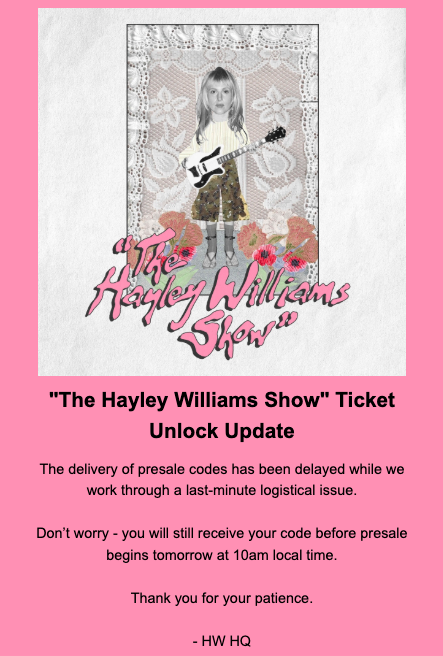 ericwielock's tweet photo. Update for anyone else dying to see Hayley Williams https://t.co/by8AQd12rF