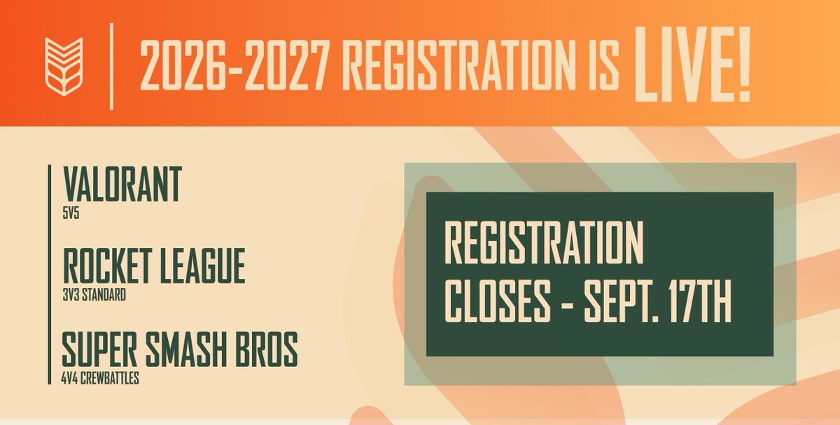 SouthernPlains's tweet photo. 🚨 REGISTRATION IS LIVE 🚨
Access our league dashboard and view more information by clicking the Linktree in our Bio!
We're stoked to bring back another season of Southern Plains competition🤩
#SPEsports🌾 https://t.co/sePTkxxOFm