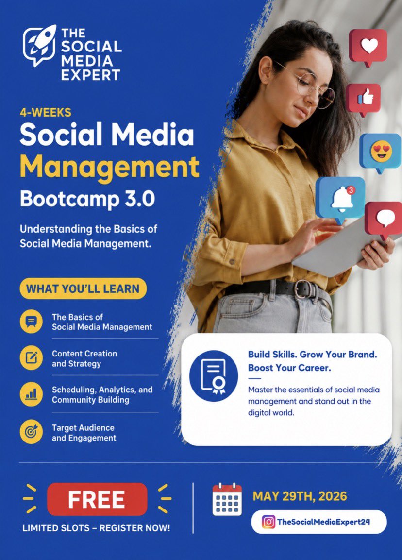 ebi_sineh's tweet photo. Navigating social media is easier than you think.

My Social Media Management Bootcamp 3.0 starts on the 29th of May. Maybe this is your sign to finally start.

Register here: https://t.co/qR9Mh8N0wO https://t.co/kGy8rGIZu3
