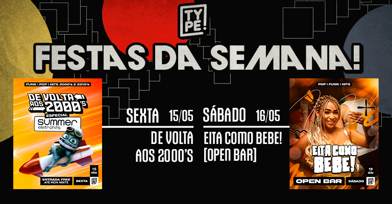 typejoinville's tweet photo. ✨ AGENDA ✨

▪️ SEX ✘ 15/05:  DE VOLTA AOS 2000's - ESPECIAL SUMMER ELETROHITS ⋆✴︎˚｡⋆
▪️ SÁB ✘ 16/05:  EITA COMO BEBE! [OPEN BAR]  ( ˘ ³˘)🍺

Ingressos: https://t.co/0xrz9xUgnb
Listas: https://t.co/WTFbyHmEHl https://t.co/76Chh1yaso