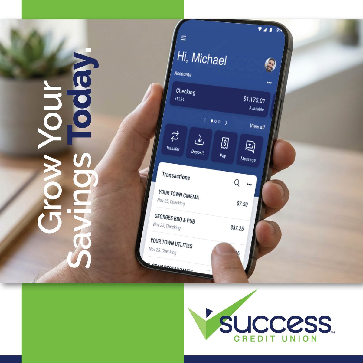SuccessCU's tweet photo. The single best savings habit? Set it and forget it. Set up a recurring transfer today and start building your future on autopilot. #SavingsTip #AutoSave #SuccessCreditUnion #PersonalFinance https://t.co/2tbbz1pTHq