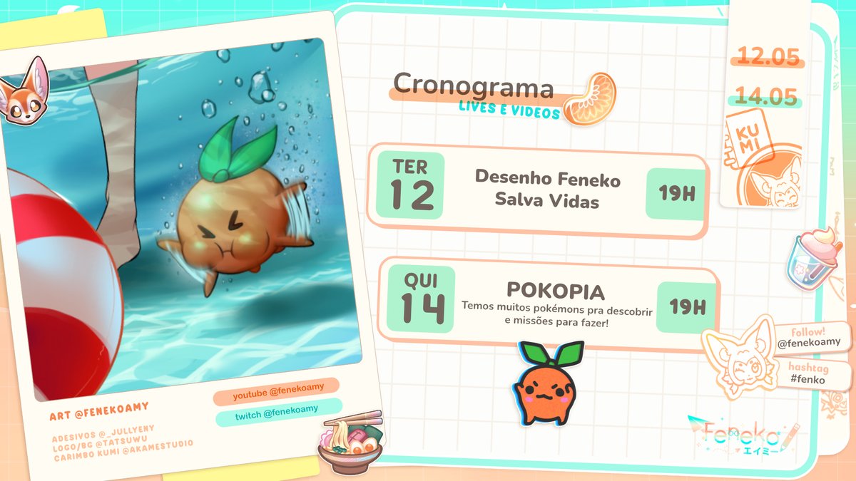 FenekoAmy's tweet photo. 🍊✨ Lives da semana! ✨🍊
Oi Tangerinos!! 

Tem um monte coisas misteriosas e lugares pra explorar no Pokopia, vamos investigar 🔎 
Estamos no último Tangerino, essa semana sim finalizo a arte de Salva Vidas!! 🏖️ https://t.co/sVlEO22RJc