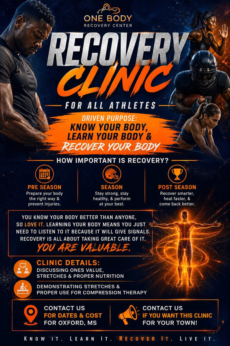 AJOneBody's tweet photo. Oxford MS your Recovery Clinic will be May 23rd 10am at One Body By AJ Recovery Center‼️
All Clinics are hour &amp; half
Contact: 662-380-2499 https://t.co/L2YzGYFvk1