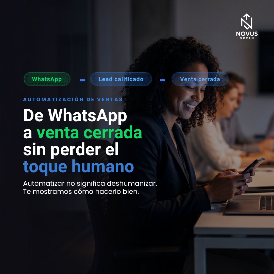 Novusgroup_co's tweet photo. Entendemos ese miedo. Y por eso lo hacemos diferente.
Diseñamos flujos de WhatsApp que califican, nutren y cierran ventas… pero que siguen sonando a ti. A tu marca. A tu equipo.
Porque automatizar no significa desaparecer — significa estar presente en el momento exacto. https://t.co/w2kLqggHhY