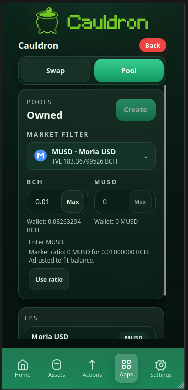 OPTNLabs's tweet photo. Check out the @CauldronSwap interface on OPTN Wallet. Start swapping for cashtokens or set up your own Liquidity Pool, all natively within the OPTN wallet itself https://t.co/DbEaS1tneq