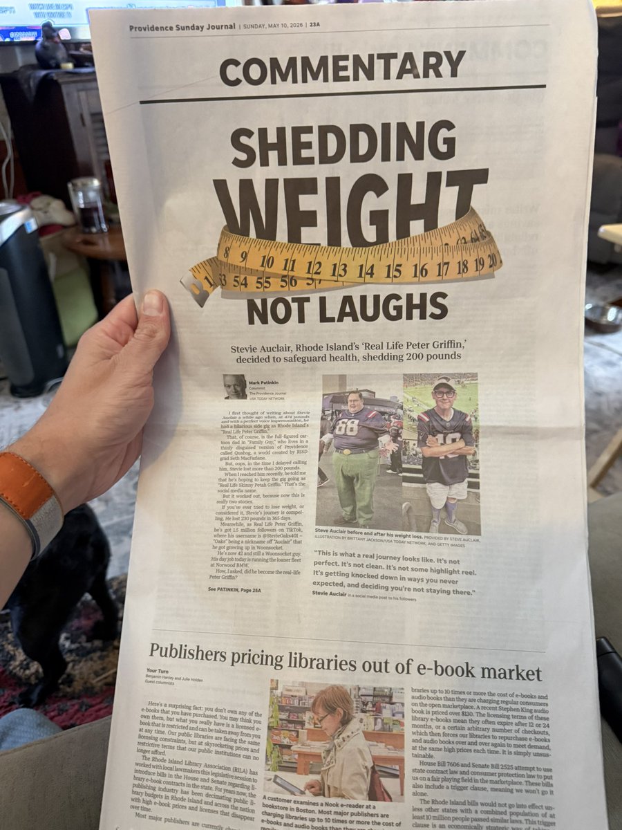 patsfan1stand10's tweet photo. The Providence Journal Did An Article About Me Be Rhode Island’s Own Peter Griffin And About My Weightloss Journey On @Awaken180 And Becoming The Real Life Skinny Petah Griffin 

@projo @Scheimtime @TheGregHillShow @PatsKam @FitzyGFY @itmekaralee @JumboHart https://t.co/eiDZX7c8Fo