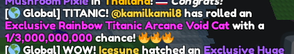 Anonymous_0127's tweet photo. Im got the Titanic Rainbow Void Arcane Cat from 1 dice https://t.co/2q2w0bmJ7R