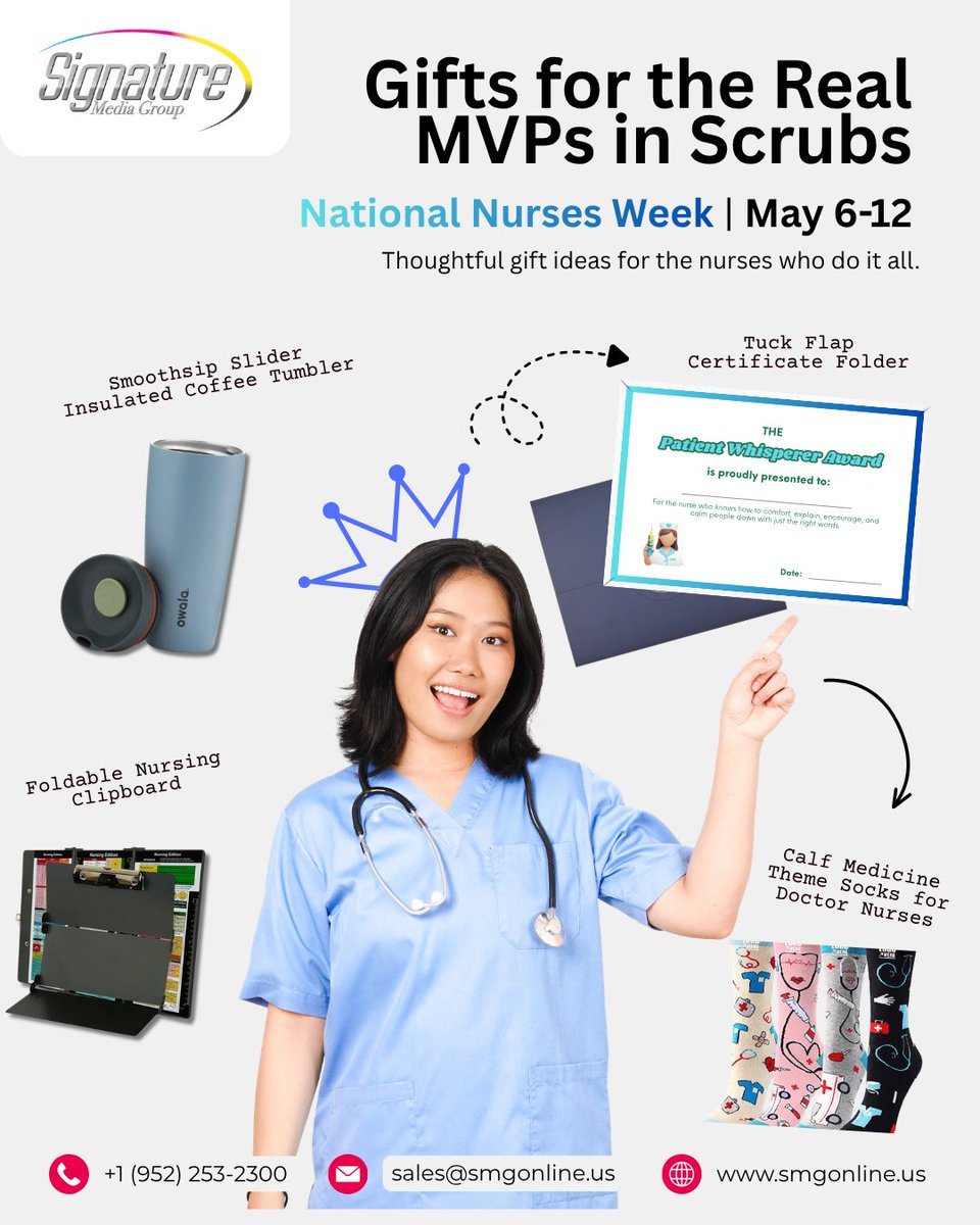 SignatureMediaG's tweet photo. Nurses are the real MVPs in scrubs.

Celebrate National Nurses Week with thoughtful gifts they’ll actually use and remember.

Browse gift ideas here:
https://t.co/U4TxnbHO0Q

#NursesWeek #NurseAppreciation #HealthcareHeroes #PromoProducts #Brandtastic https://t.co/Df7ULpiaLZ