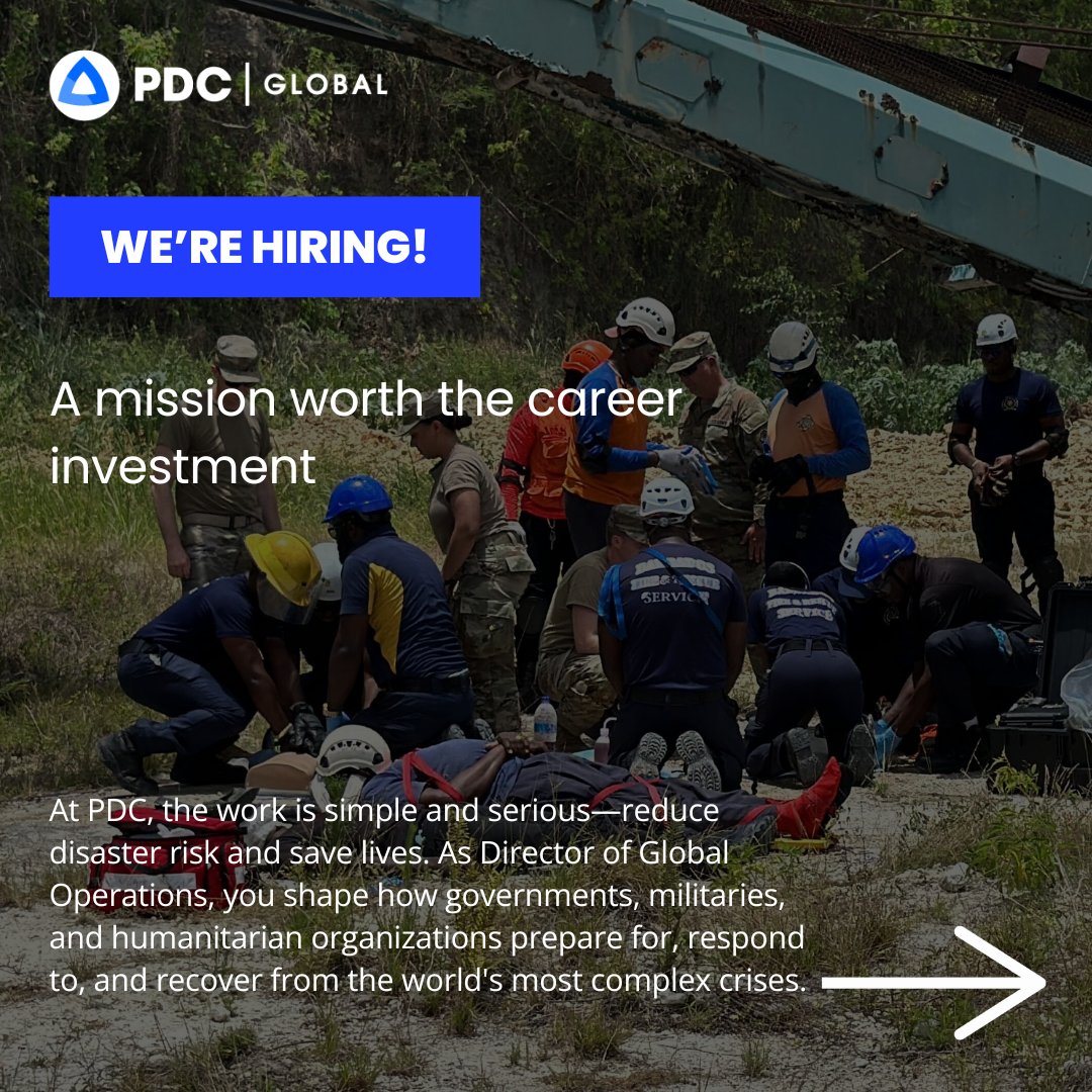 PDC_Global's tweet photo. We're hiring a Director of Global Operations with senior-level disaster management expertise.  

You’ll advise PDC's Executive Director, lead our Disaster Services, Hazard Curation, Response, Exercise, and Liaison teams, and shape the strategy behind our global work. 
Representing PDC's science-driven mission to reduce disaster risk and strengthen community resilience worldwide, you’ll work shoulder-to-shoulder with governments, militaries, humanitarian organizations, and regional disaster management bodies—turning complex operational challenges into action that helps communities prepare for, respond to, and recover from crises.  

You bring deep operational experience—inside Emergency Operations Centers, across multi-jurisdictional planning, and alongside international partners—and possess a real conviction for careful, upstream work of getting communities ready and saving lives.  

The role is based at our Kihei campus on Maui with a team of subject matter experts you’ll genuinely enjoy working alongside. Domestic and international travel is required. If this sounds like your next chapter—or that of someone you know—applications close May 22, 2026.  

Apply now: https://t.co/uC86AItZNz 

#NowHiring #DisasterManagement #EmergencyManagement #HumanitarianAssistance #PDCGlobal #MauiJobs