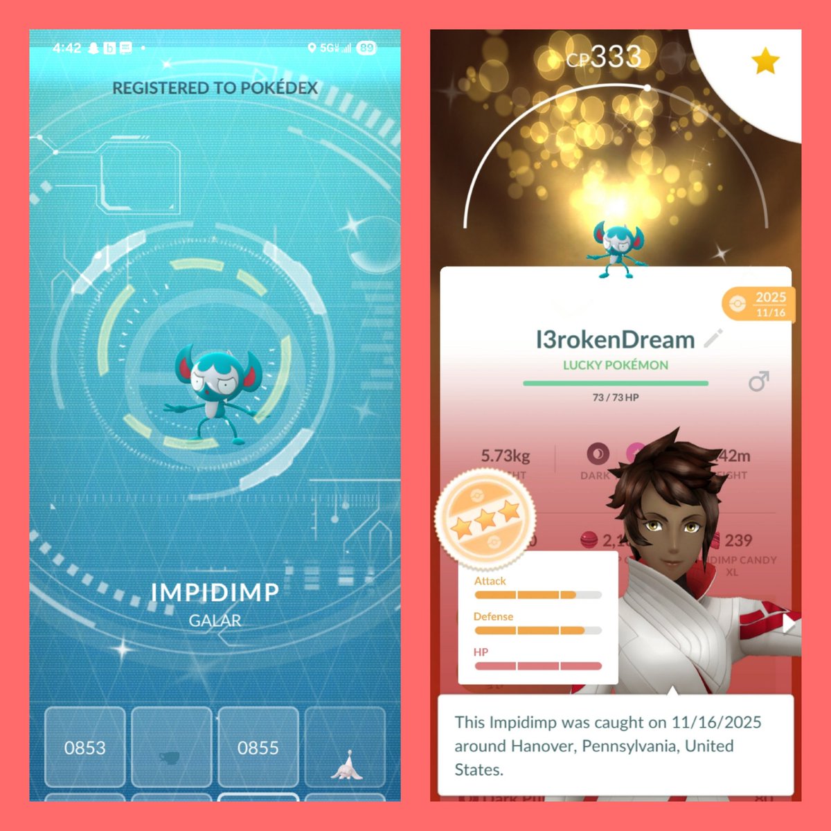 SneakyPika14's tweet photo. I forgot to screenshot our remote trade @l3rokenDream. Seth, thank you so much for this trade!
Hopefully, next time, we'll both get better stats! 😬
#PokémonGo
#PokémonGoFriends
#Impidimp 🩵❤️ https://t.co/pacDBwyUgq