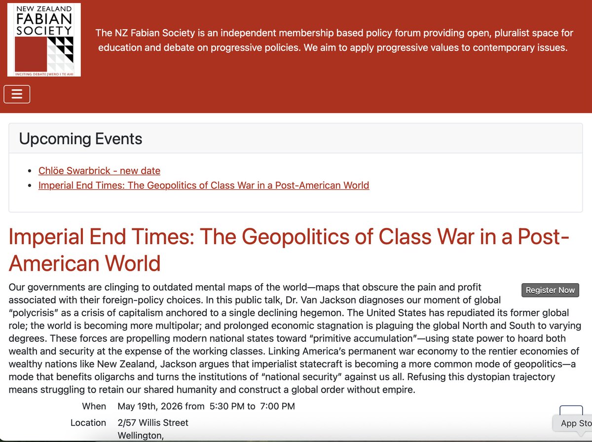 RealVanJackson's tweet photo. I’ll be giving a public lecture next week about the geopolitics of class war at the NZ Fabian Society. If you’re in Wellington, come in person! If you’re elsewhere, it'll be live-streamed on YouTube https://t.co/NfAh2GPRnv https://t.co/5Shhru8Ump