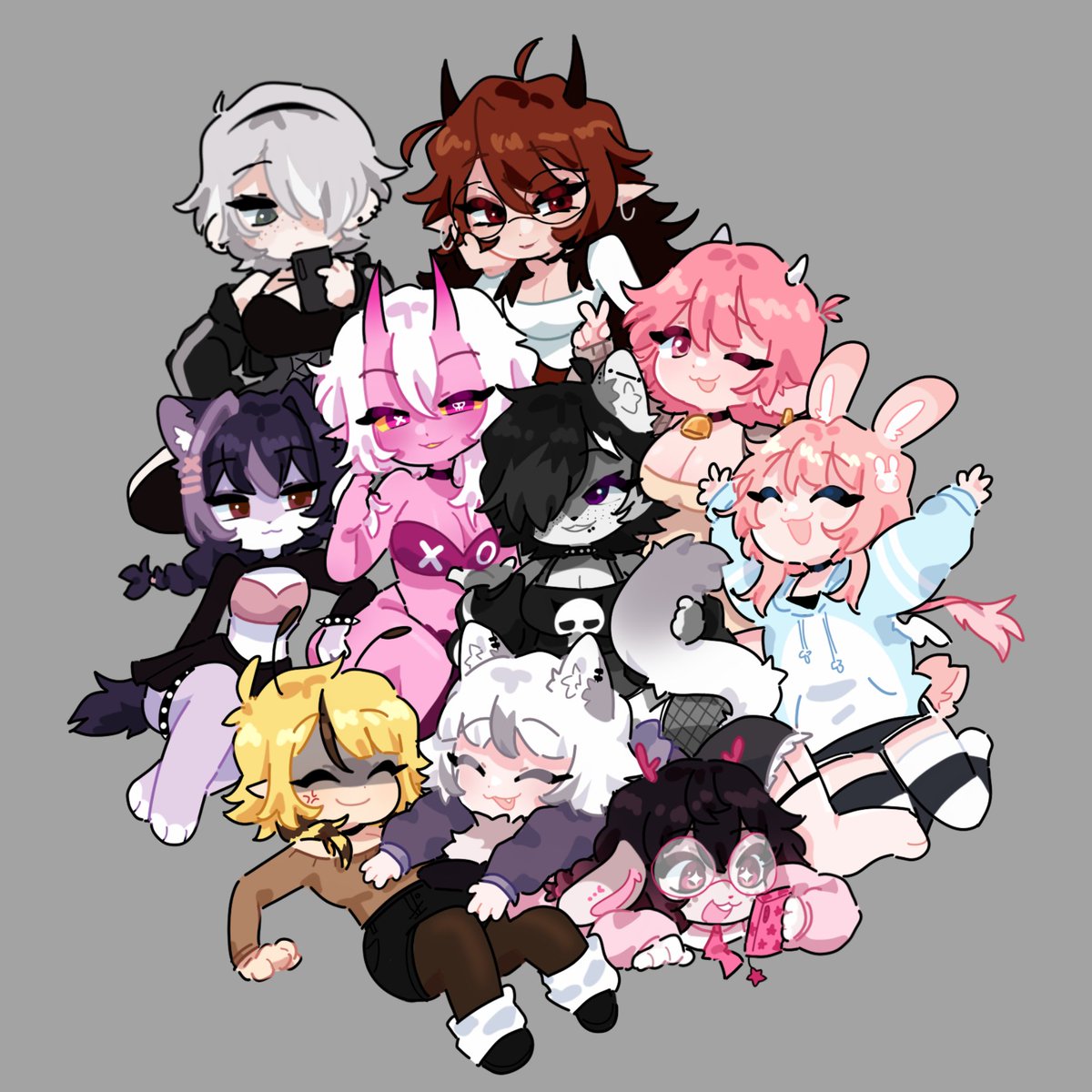 ilaiart's tweet photo. After 6 hours and 2 days worth of neck pain I've finished this aaaaa

In over +10 years of making art I've never done smth with over 2 or 3 characters im so proud,,, anyway back to work!

All characters are mine except for the black n white middle gal, owned by @SintheticSkull :] https://t.co/gNe20XDhTE