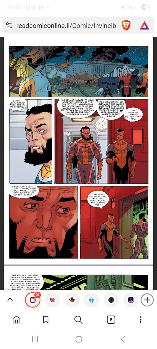 Hexhez's tweet photo. SPOILER

I reread the comics after the show and i still don't like the fate of Robot, the hypocrisy of it. Robot was a monster but what Mark did looked like appropriation without cost. 
#Invincible #Robot https://t.co/Y2bOFDRarj