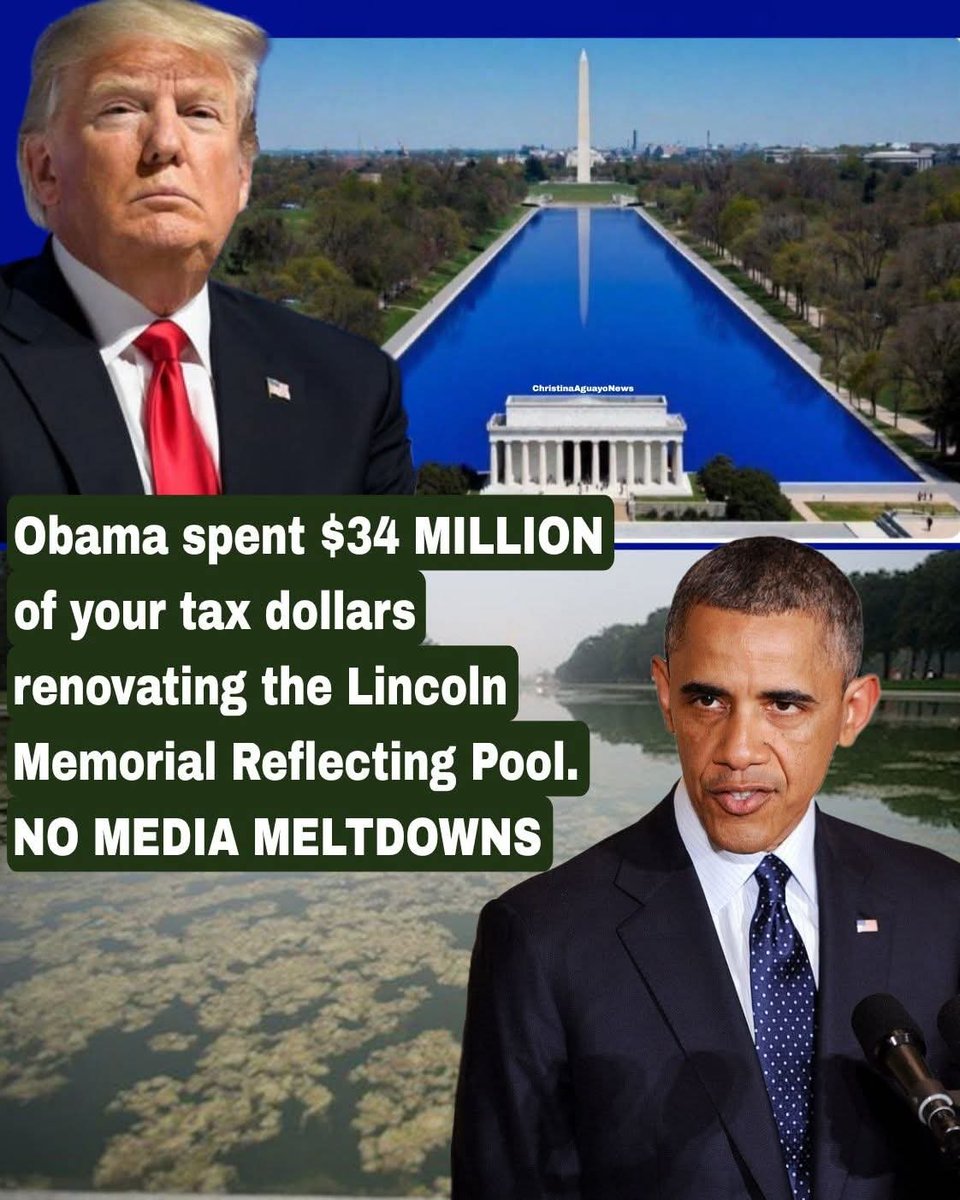 🚨 President Barack Obama spent $34 MILLION of tax dollars renovating the Lincoln Memorial Reflecting Pool and There Were No Mainstream Media meltdowns.

President Trump posted how beautiful the new USA flag blue Lincoln Memorial Reflecting Pool will look.

Critics Say Democrats
