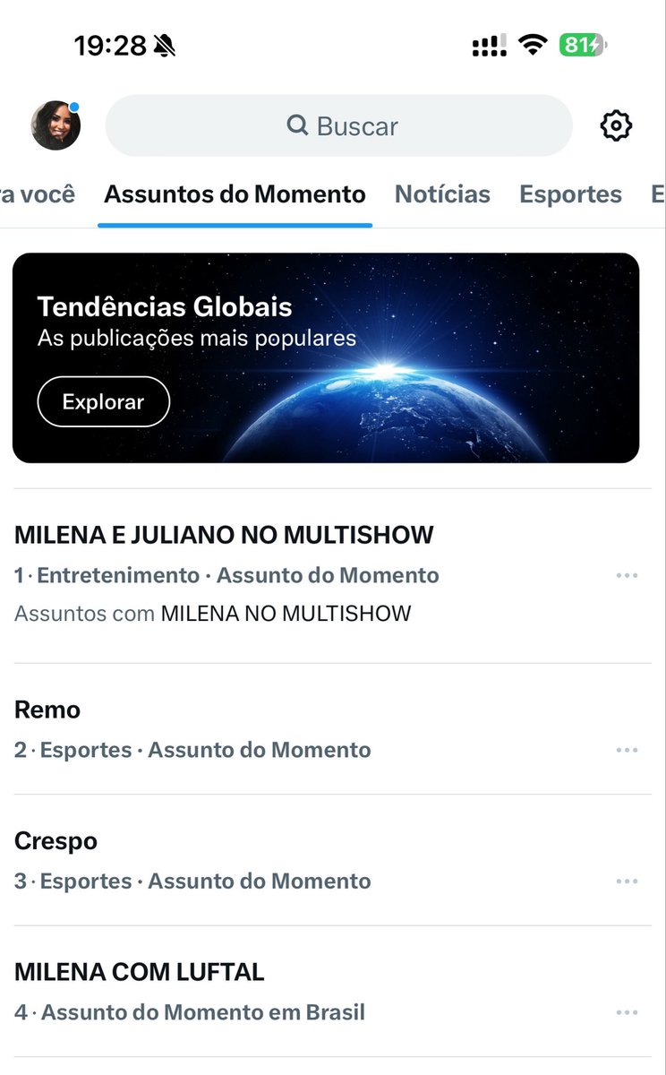 no fim, terminamos o programa com 2 tags nos trends (na vdd tem até um “MILENA NO MULTISHOW” ali 🆘)

vocês arrasaram demais! parabéns pela dedicação de todossss ❤️ e quem ainda não viu e não engajou a publi da MILENA COM LUFTAL no instagram, corre pra lá: instagram.com/reel/DYNd9mxBw…