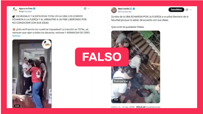 Chequeado's tweet photo. [NUEVO] Es falso que un estudiante haya sido expulsado de la UBA por ser libertario  ❌

📌 Circula en redes sociales un video viral que afirma que un estudiante fue expulsado de la Facultad de Ciencias Sociales de la UBA por ser libertario.

📌 Esto es falso: el estudiante tenía una prohibición de ingreso de 60 días por un sumario administrativo vinculado a denuncias de violencia de género, acoso y amenazas.