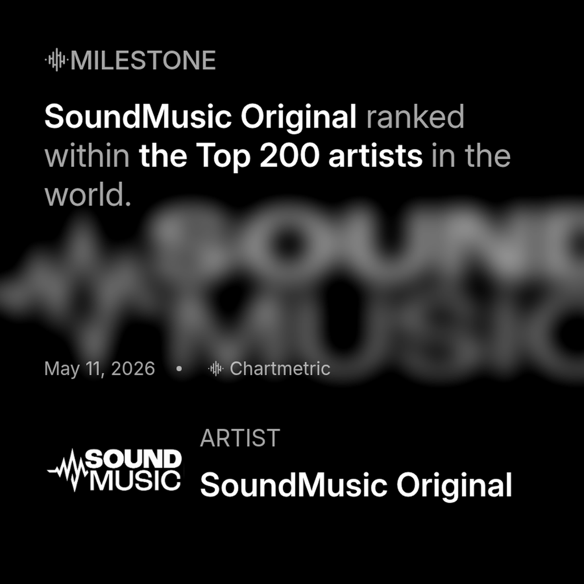 chartmetric's tweet photo. SoundMusic Original ranked within the Top 200 artists in the world. https://t.co/LmBJM2vUgP