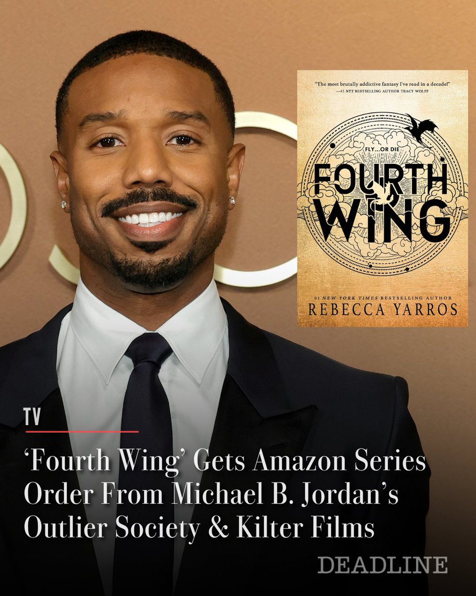 DEADLINE's tweet photo. Amazon MGM Studios’ adaptation of Rebecca Yarros’ bestselling novel ‘Fourth Wing’ is moving forward with a series order by Prime Video.

Series executive producer, newly minted Oscar winner Michael B. Jordan, made the announcement on stage at the Amazon upfront presentation on Monday.

He then introduced fellow executive producer Lisa Joy, who will direct the pilot episode, executive producer/showrunner Meredith Averill and Yarros as a surprise guest.

More details: https://t.co/ViQjcpN34Y